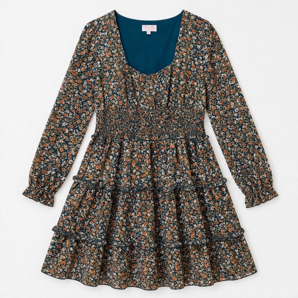 Praire Dress Milkmaid Babydoll Pink‎ Lily Floral Tiered Mini Dress L Cottagecore